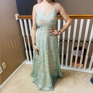 Teal green and beige dress